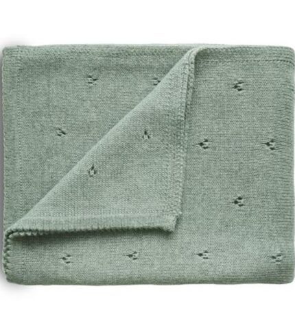 Mushie Knitted Baby Blanket Pointelle Sage Melange