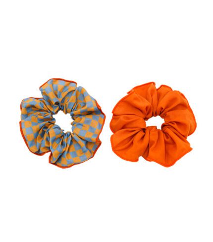 HAIR SCRUNCHIE SET OF 2 - CHECKS LAGUNA + WHEAT